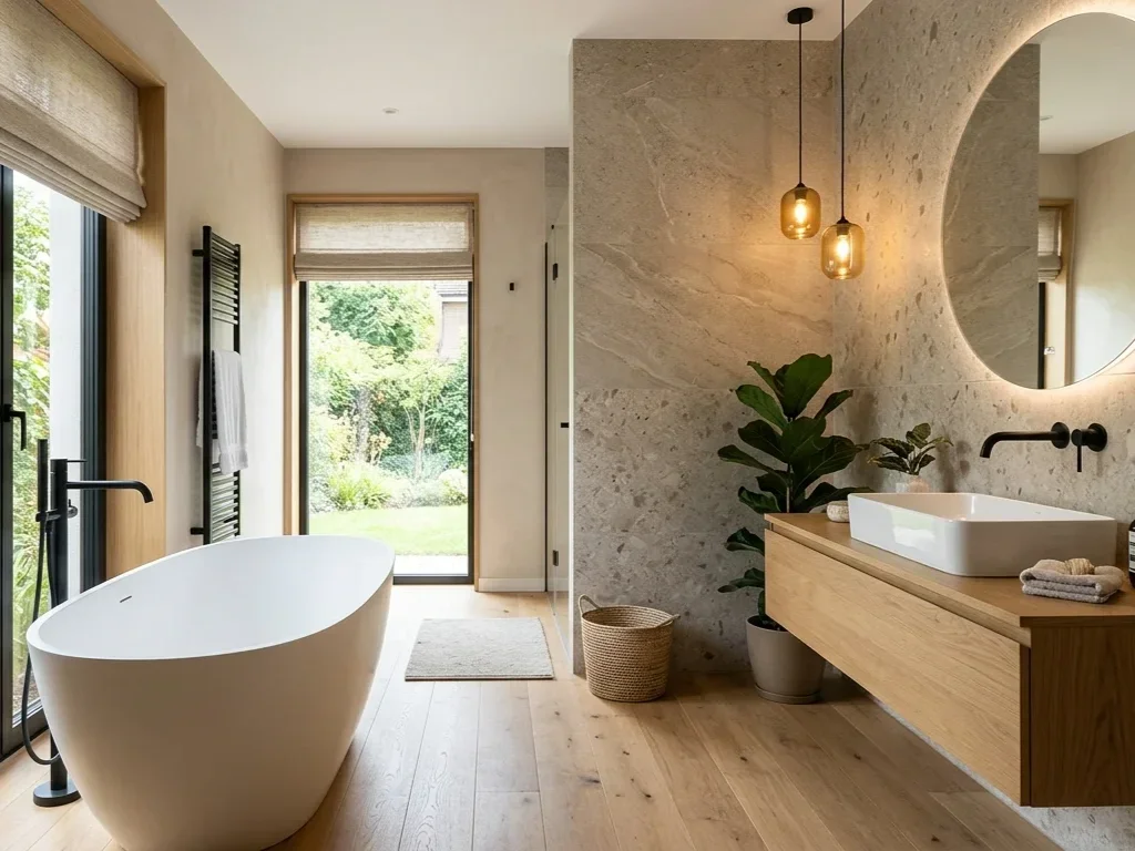 Artisan expert posant du carrelage pour une rénovation de salle de bain qualitative à Castelnau-le-Lez.
